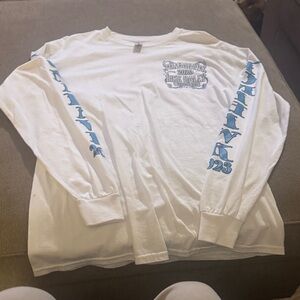 Gildan White Long Sleeve Shirt with Blue Graphics